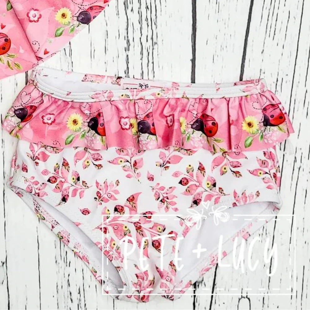 PETE + LUCY 3T Sweet Ladybugs Pink Two PIece Swim Set Size NEW Summer